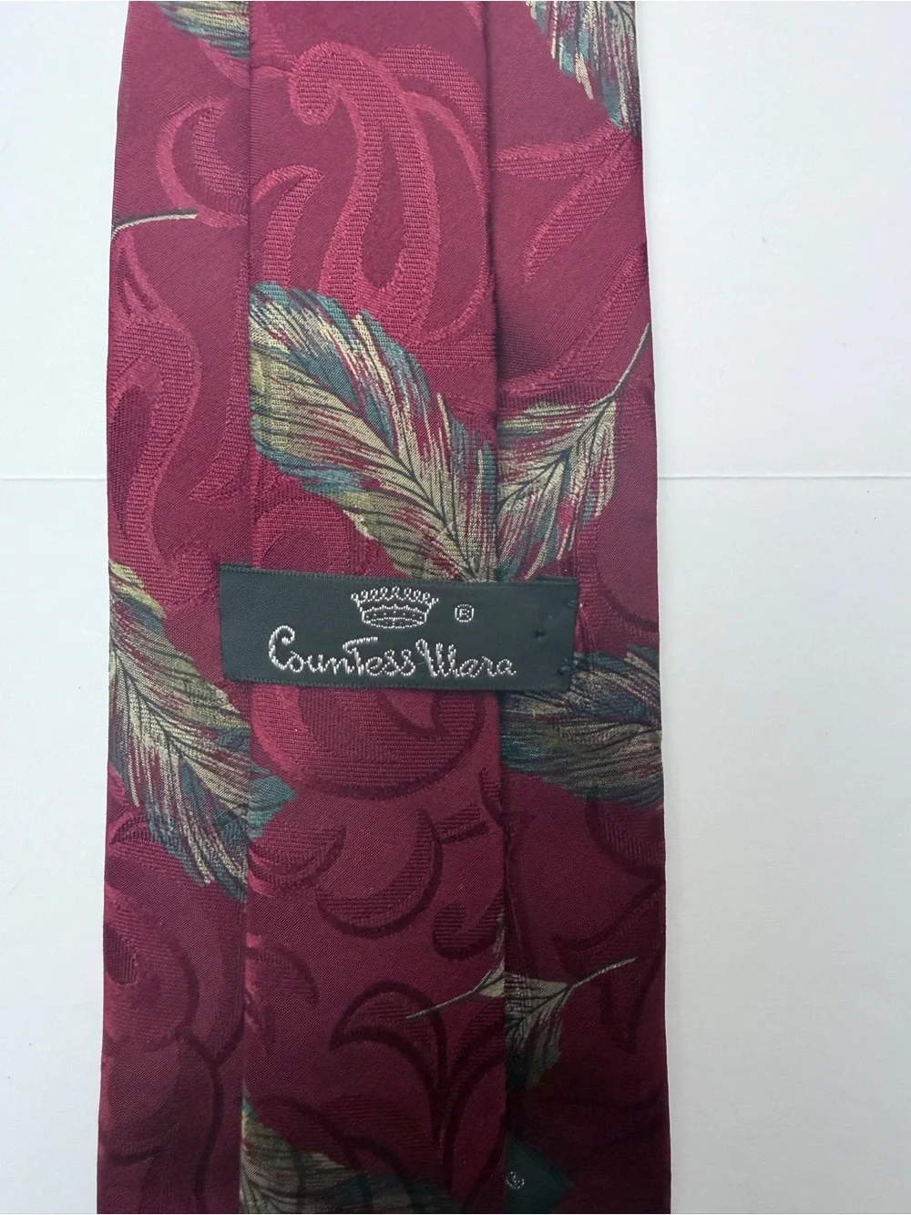 Countess Mara Men’s Silk Tie Burgundy Floral Leaf Jacquard Necktie 58” Classic